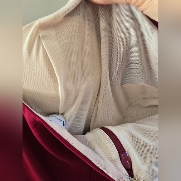 Ieena for Mac Duggal, One Shoulder High Slit Ruffle Gown,Berry, Size 2,MSRP $358 - Picture 11 of 13